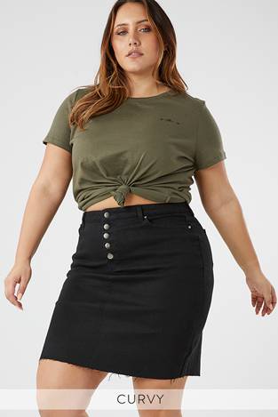 5 BUTTON DENIM SKIRT BLACK