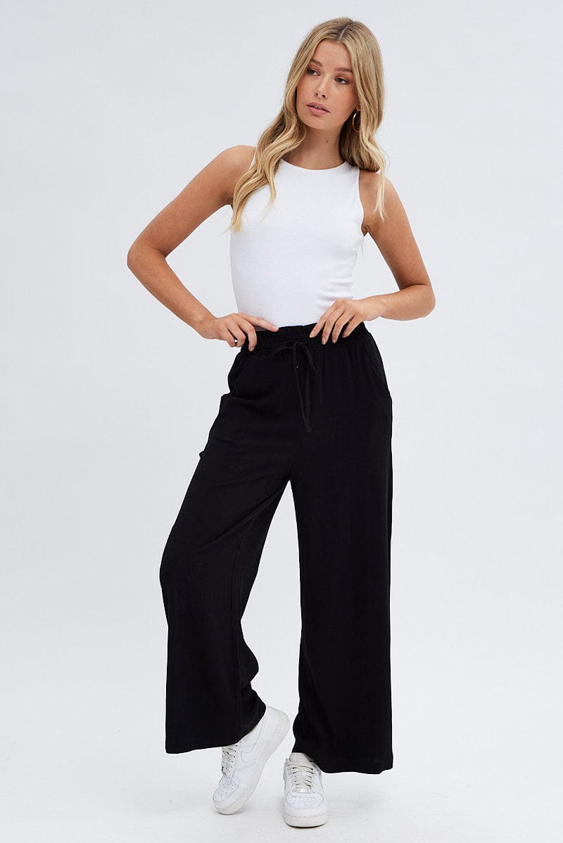 Black Wide Leg Pants High Rise for Ally Fashion