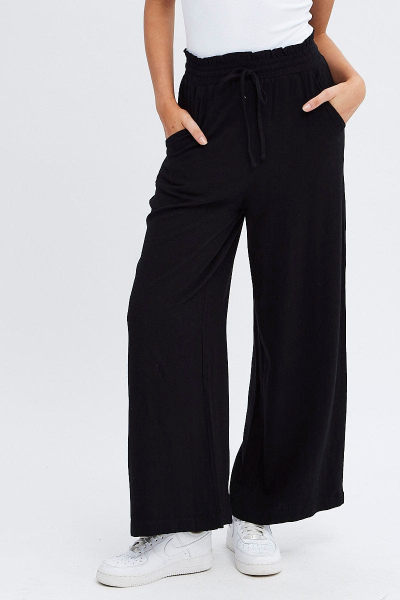 Black Wide Leg Pants High Rise for Ally Fashion