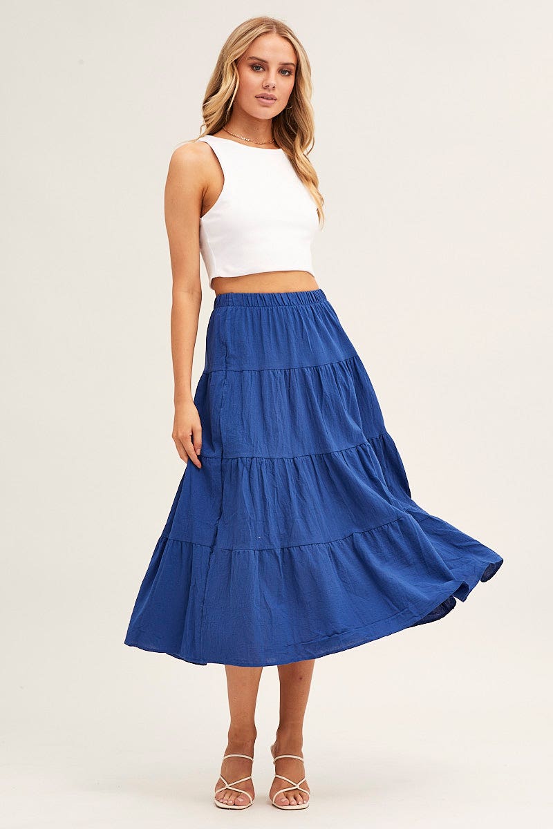 MAXI SKIRT Blue Linen Maxi Skirt for Women by Ally
