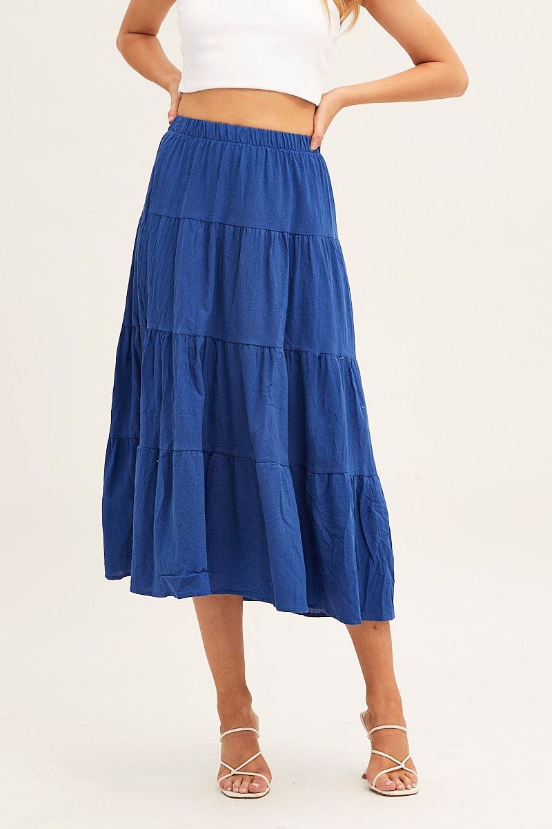 MAXI SKIRT Blue Linen Maxi Skirt for Women by Ally