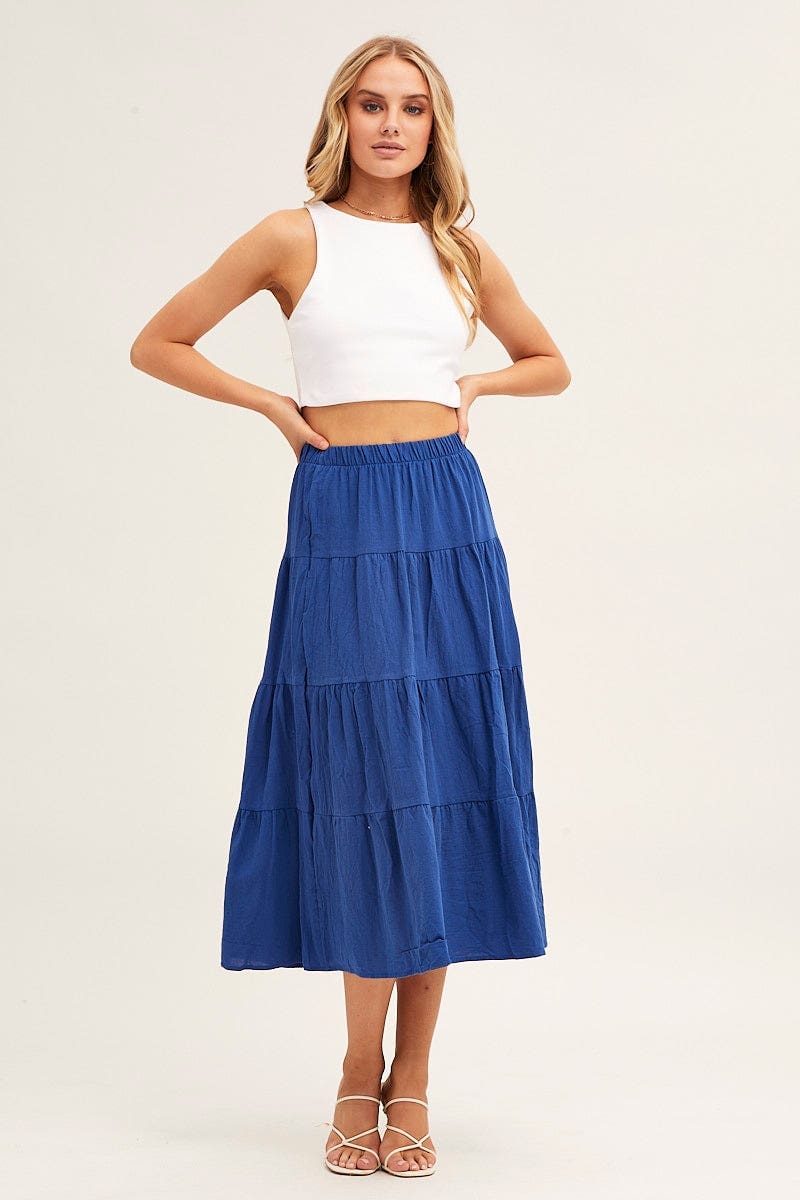 MAXI SKIRT Blue Linen Maxi Skirt for Women by Ally
