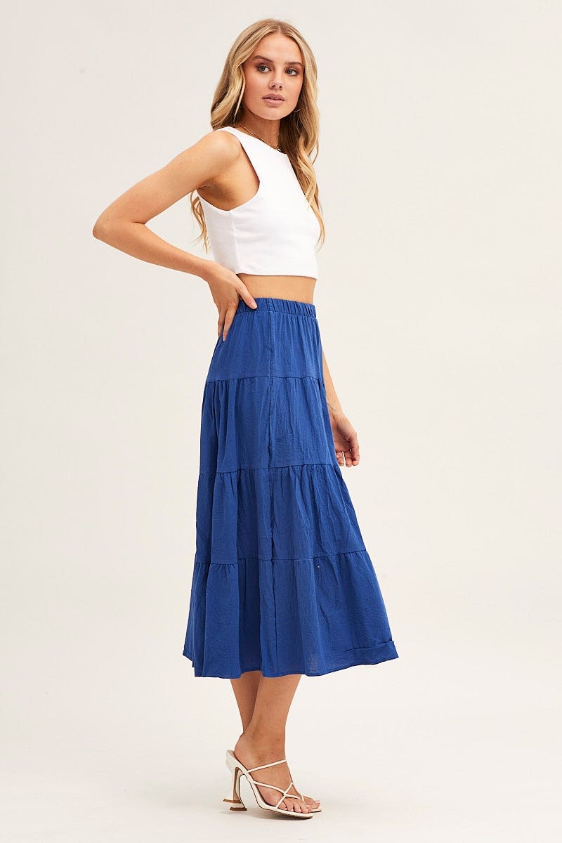 MAXI SKIRT Blue Linen Maxi Skirt for Women by Ally
