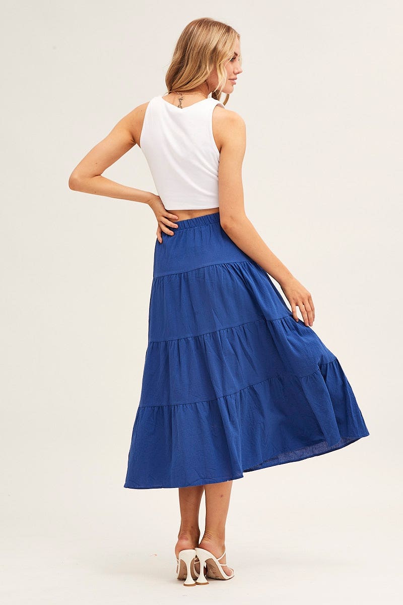 MAXI SKIRT Blue Linen Maxi Skirt for Women by Ally