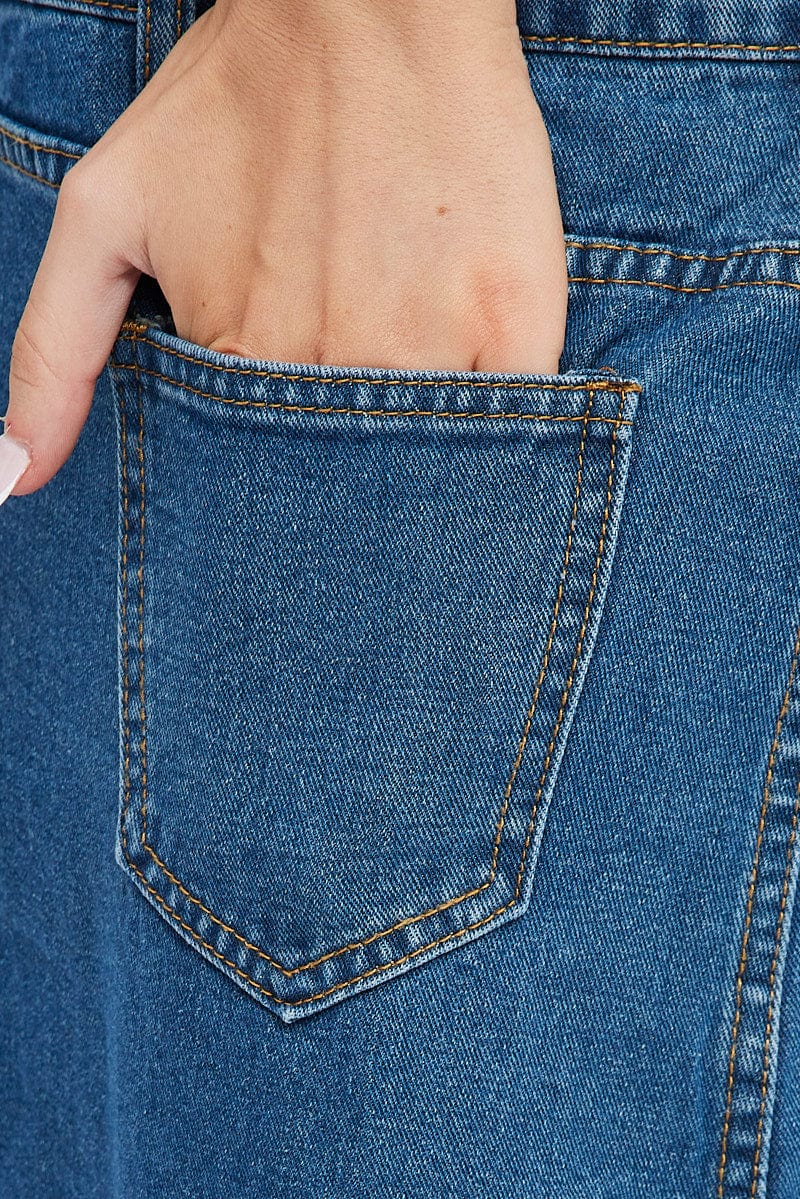 Denim Maxi Skirt Mid Rise Denim Pencil Slit for Ally Fashion