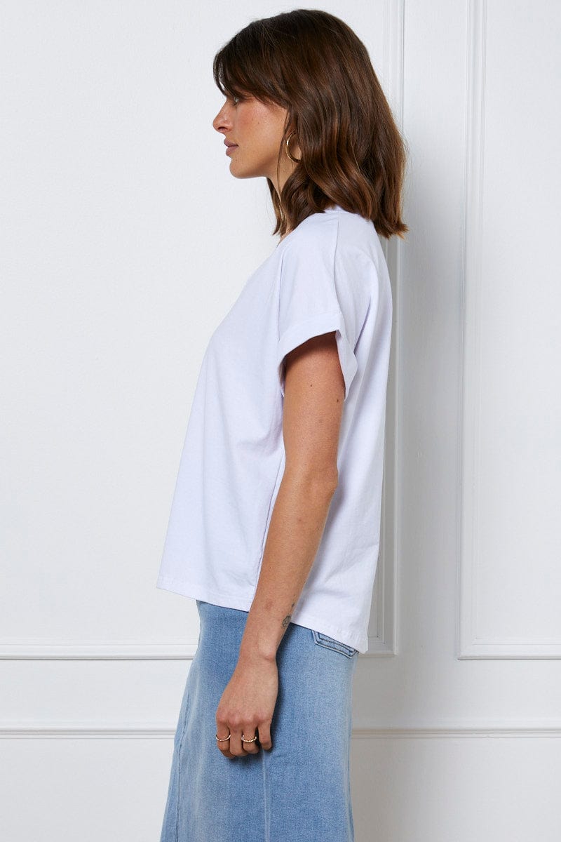 T-SHIRT White T Shirt Short Sleeve for Women by Ally