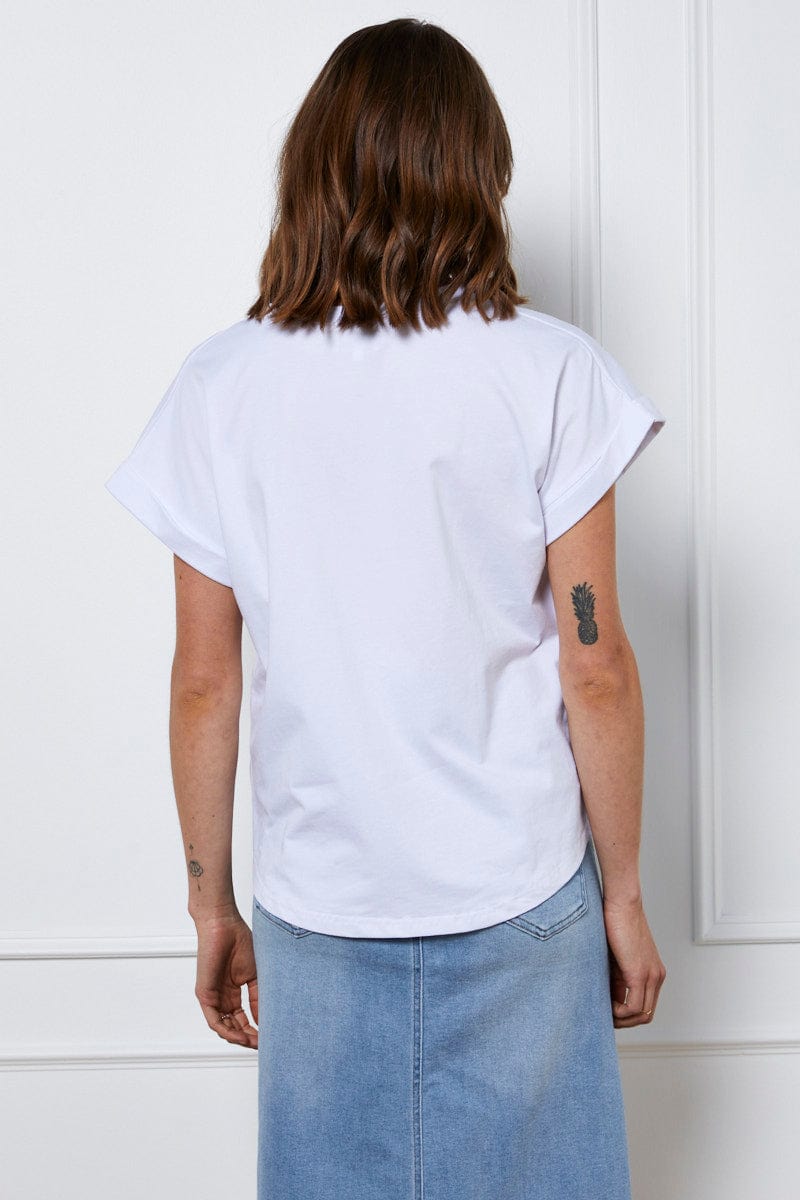 T-SHIRT White T Shirt Short Sleeve for Women by Ally